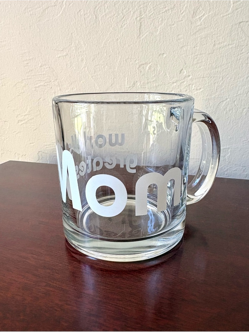 Worlds Greatest Mom clear glass coffee cup